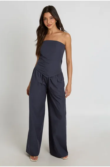 Bandeau Scarf Top & Wide Leg Trouser Co-ord - navy