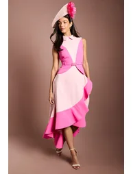 Lisa Tan Colour Blocked Crepe Midi Dress