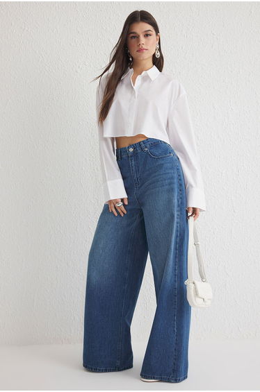 Blue High Waist Extra Wide Leg Jeans