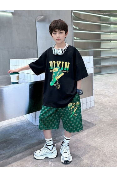 Boys Graphic Printed T-Shirt and Shorts Set