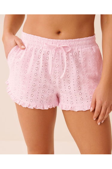 Cotton Eyelet Ruffle-Hem Pajama Shorts