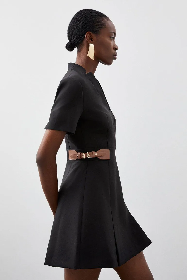 Karen Millen Black Pleated A-Line Mini Skater Dress - 2