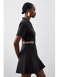 Karen Millen Black Pleated A-Line Mini Skater Dress - 2