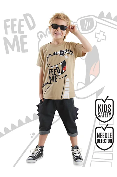 Funny Dino Boy T-shirt Capri Shorts Set