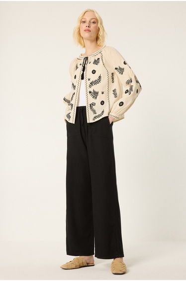 HIGH WAIST WASHED GABARDINE PANTS