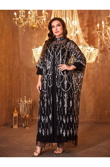 Plus Size Sequin Cape and Maxi Dress Co-ord Set