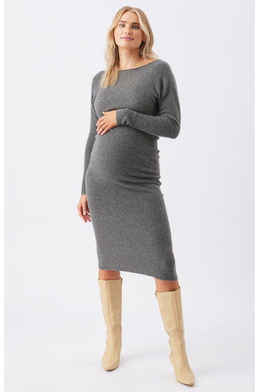 Tobie Off Shoulder Knit Dress (Charcoal Marle)