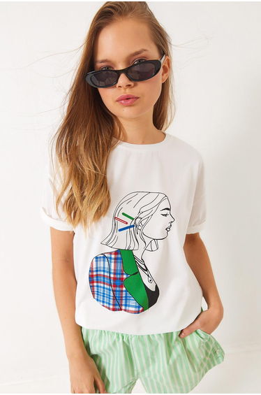Printed Oversize Short-Sleeve Cotton T-Shirt - White