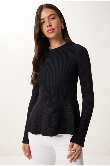 Women's Black Flounce Knitwear Sweater
