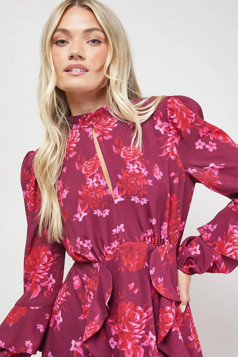 Printed Ruffle Boho Fit And Flare Mini Dress Oasis Multicolour : Party  Dresses : VogaCloset Oman