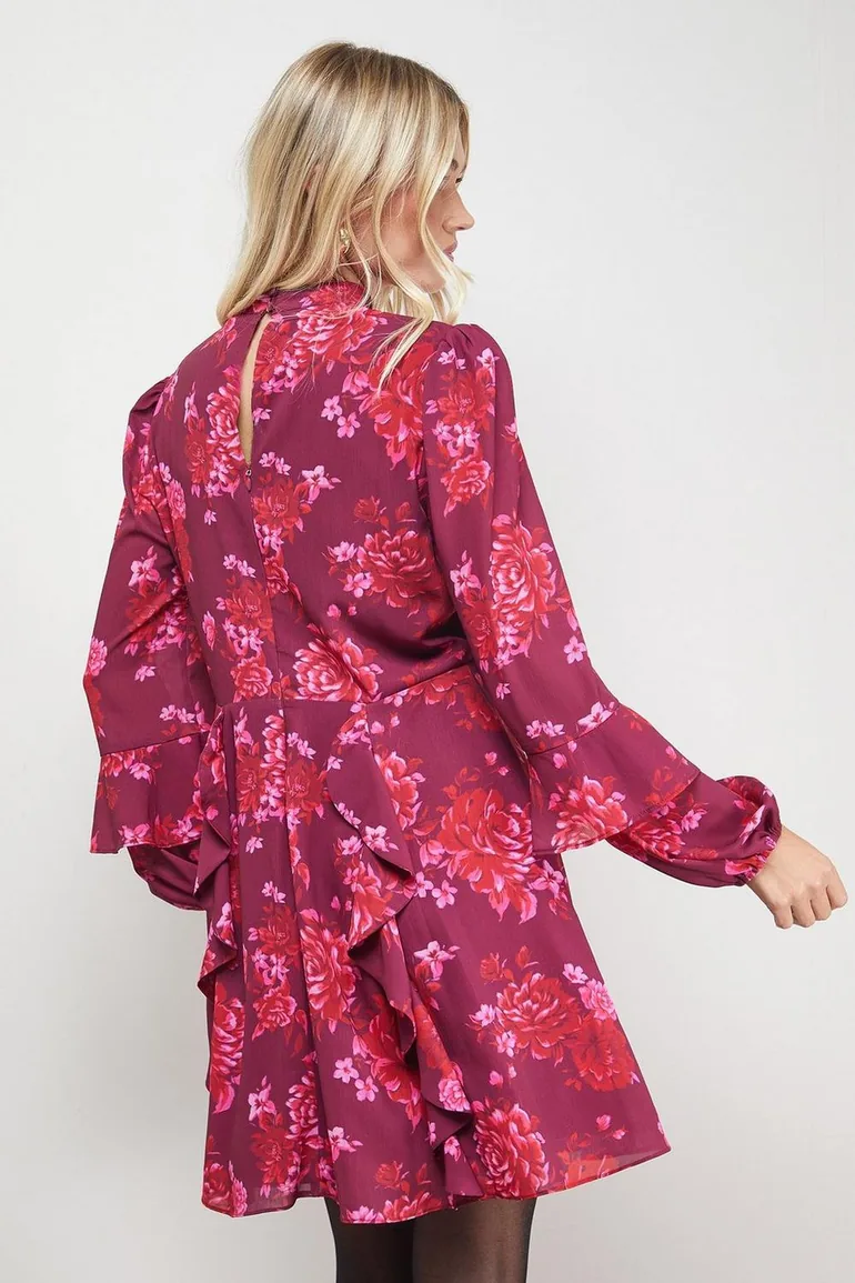 Printed Ruffle Boho Fit And Flare Mini Dress Oasis Multicolour : Party  Dresses : VogaCloset Oman