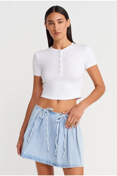Dilvin Slim Fit Crop Blouse With Buttons