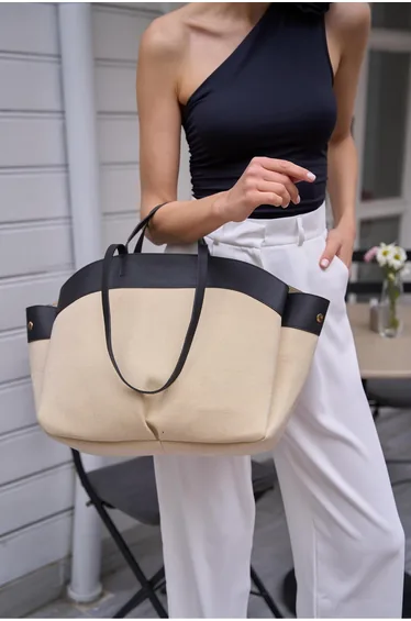 Black- Cream Women's Contrast Tote Bag