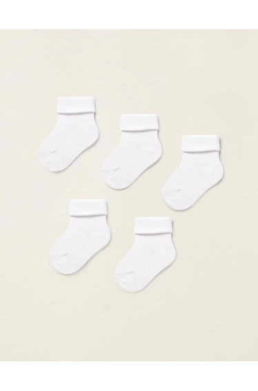 Pack of 5 Pairs of Ribbed Folded Cuff Socks for Babies, White