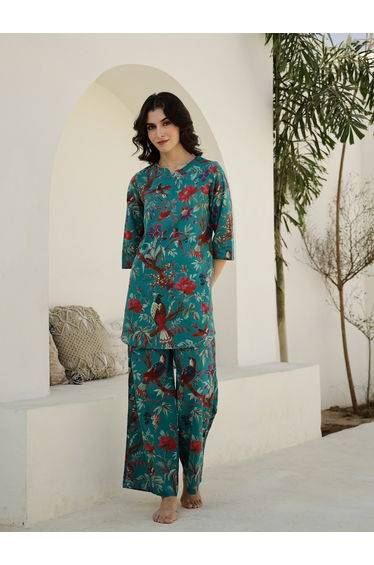 Pure Cotton Printed Notch Neck Top and Pyjama Set