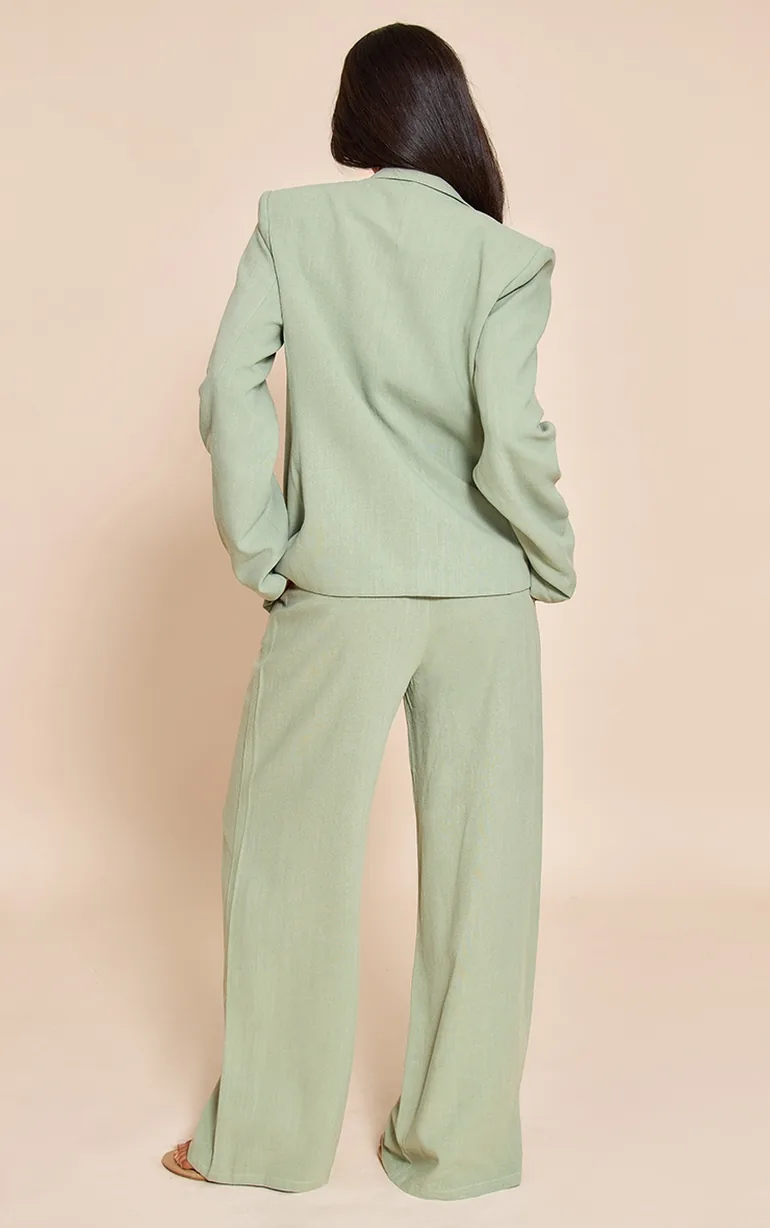 Petite Sage Green Linen Pleat Trousers - 1