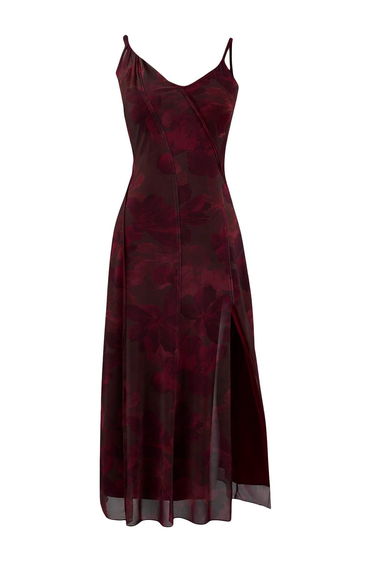 Multi-Colored Chiffon Abstract Floral Pattern Midi Dress
