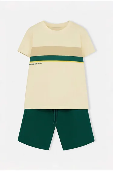 Stone Color Block Knitted Bottom - Top Set