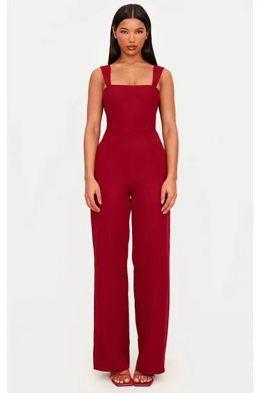 Burgundy Woven Cut Out Bow Detail Jumpsuit