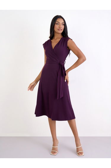 Women Purple Lace Detail Sleeveless A-Line Midi Dress