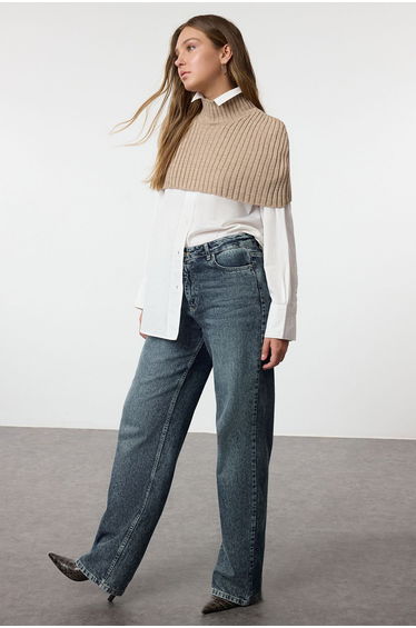 Mink Crop Turtleneck Knit Sweater