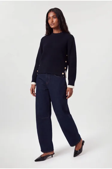 Cotton Button Detail Knit Boxy Jumper