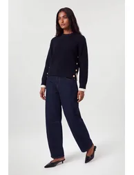 Cotton Button Detail Knit Boxy Jumper