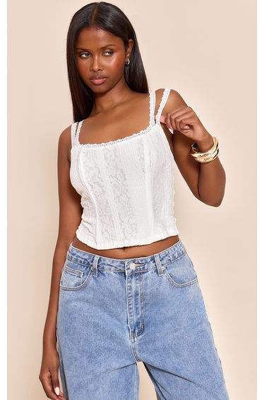 White Lace Detail Strappy Cropped Corset Top