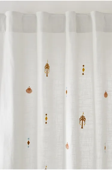 Nizar Cotton Curtain with Tropical Embroidery and Concealed Tab Top