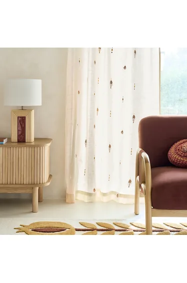 Nizar Cotton Curtain with Tropical Embroidery and Concealed Tab Top