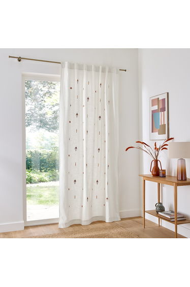 Nizar Cotton Curtain with Tropical Embroidery and Concealed Tab Top