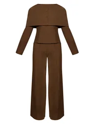 Chocolate Tailored Woven Button Down Long Sleeve Jumpsuit - 4