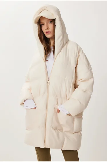ISTANBUL Oversized Zipper Collar Down Coat with Pockets