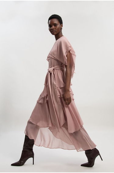 Ruffle detail chiffon woven maxi dress