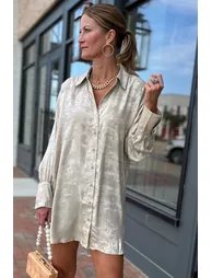 Lvness Jet Stream Solid Pattern Mini Length One Piece Long Sleeve Shift Dress