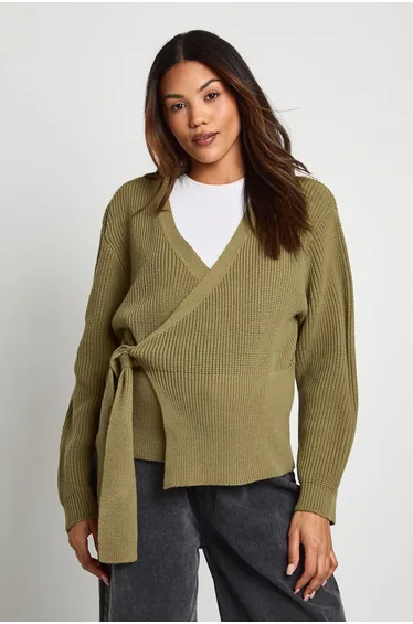 كارديغان بوهو أخضر محبوك بأكمام طويلة - للحوامل