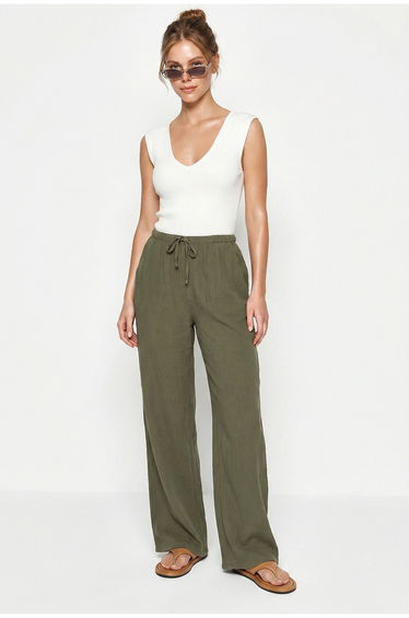 LUCCI Wide-leg Cotton Crepe Trousers