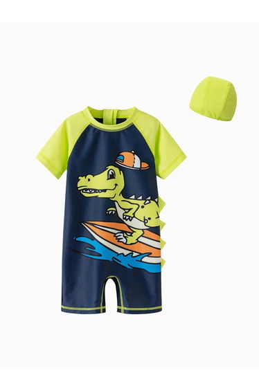 Boys' Short Sleeve Swimsuit With Matching Cap