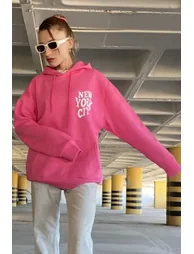 Women's Pink New York City Printed Hooded Oversize - 4