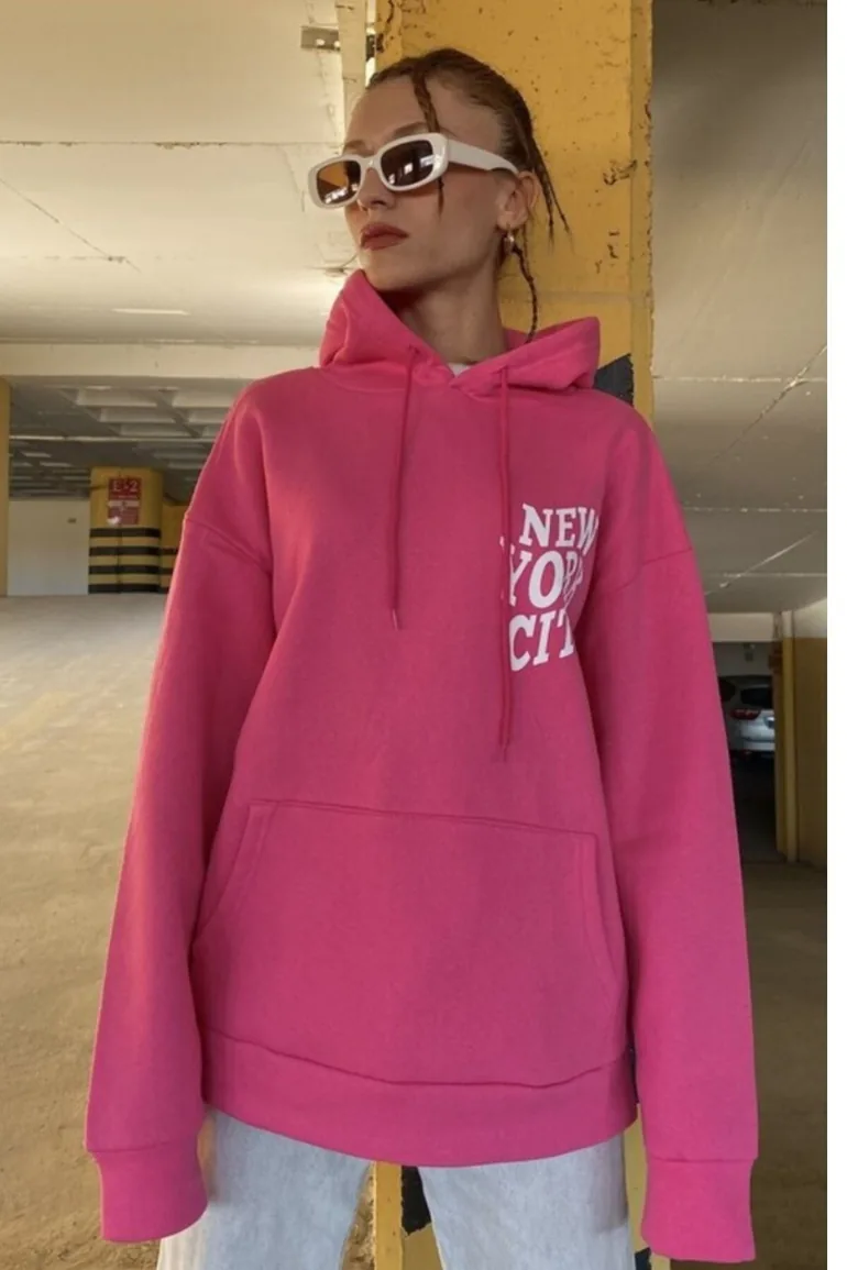 Women's Pink New York City Printed Hooded Oversize - 3