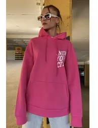 Women's Pink New York City Printed Hooded Oversize - 3
