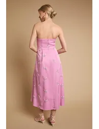 Embroidered Strapless Sweetheart Midi Dress - 1