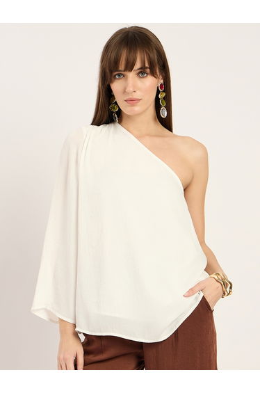 White One Shoulder Satin Top
