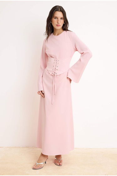 Powder A-Line Jessica Plain Woven Hijab Evening Dress