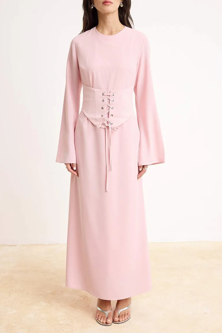 Powder A-Line Jessica Plain Woven Hijab Evening Dress - 2