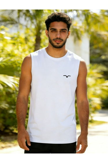 Men White Sleeveless Tank
