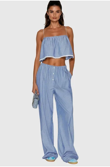 Cicely Spaghetti Stripe Pants Set, Top