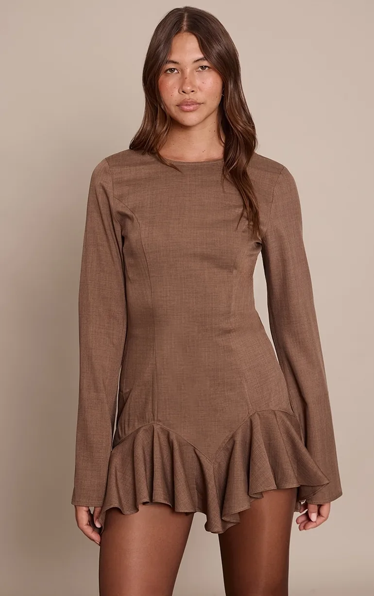 chocolate brown shift dress Adrianna Papell Long Sleeve Microsuede Shift Mini Dress main image 0