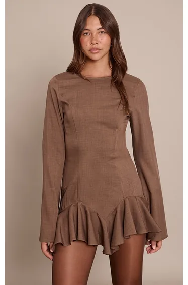 فستان بكشكش - بني