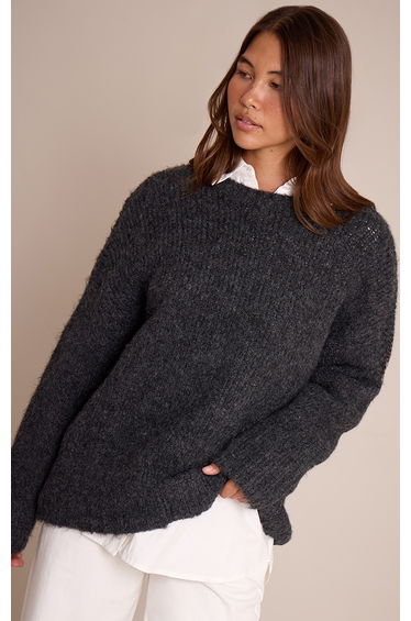 Charcoal Rib Detail Oversized Jumper